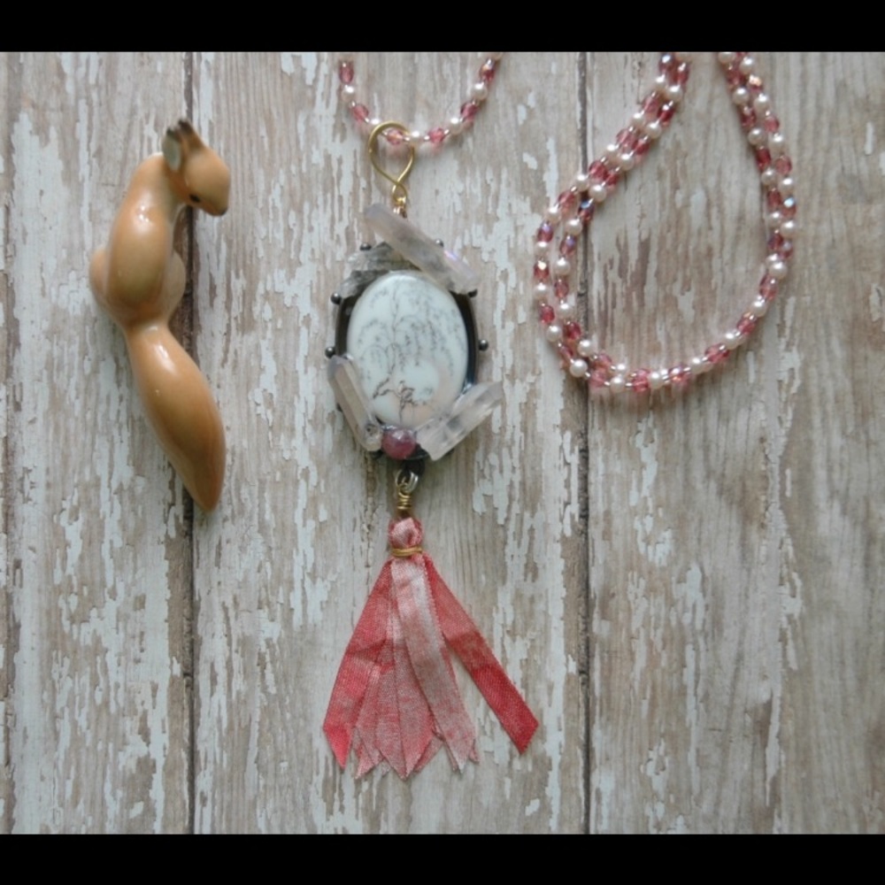 Weeping Willow Crystal Ruby Cameo Necklace
